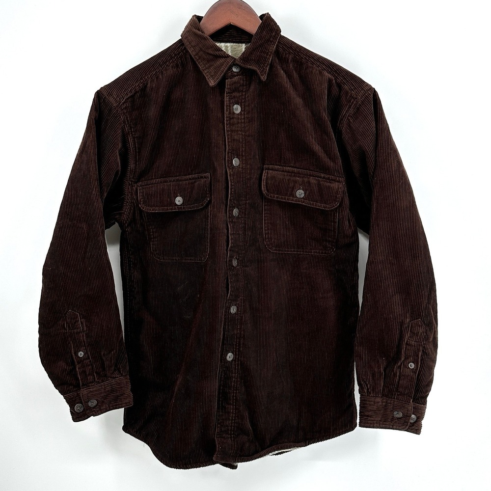 Vintage World Island Outdoor Corduroy Shacket Men Size S Plaid Fleece Lined